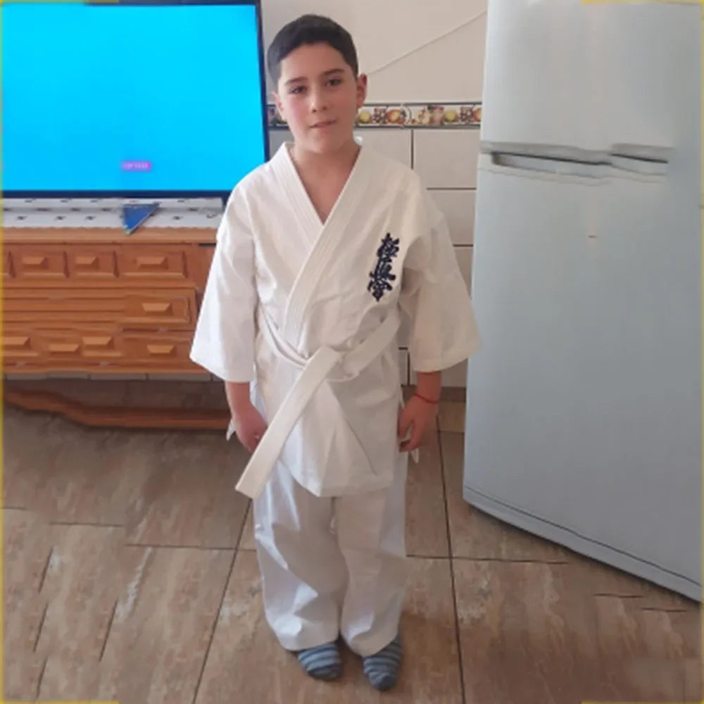 High Quality Kyokushinkai Dobok 12Oz 100% Cotton Dogi Canvas Karate Uniform Kimono Gi Cloth for Kids Adult,Free White Belt