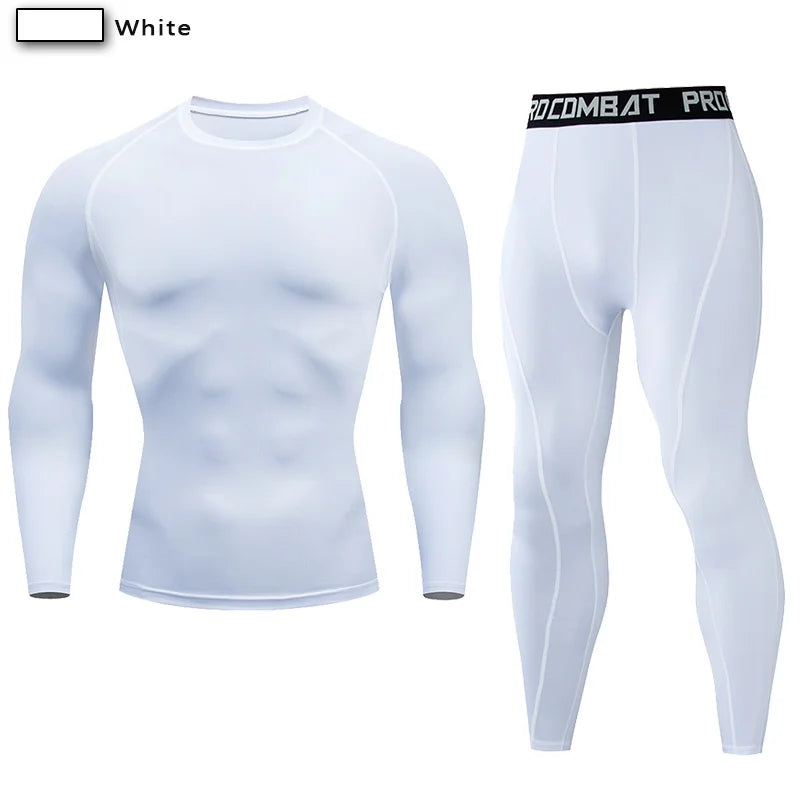 2Pcs Men'S Compression Sportswear Suit GYM Tight Sports Yoga Sets Workout Jogging MMA Fitness Clothing Tracksuit Pants Sporting