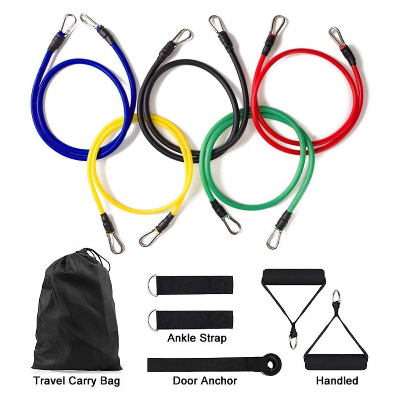 11Pcs/Set Pull Rope, Resistance Bands, Portable Fitness Equipment, Ankle Strap, Chest Expander, Elastic Exercise Band