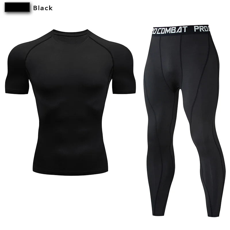 2Pcs Men'S Compression Sportswear Suit GYM Tight Sports Yoga Sets Workout Jogging MMA Fitness Clothing Tracksuit Pants Sporting