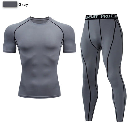 2Pcs Men'S Compression Sportswear Suit GYM Tight Sports Yoga Sets Workout Jogging MMA Fitness Clothing Tracksuit Pants Sporting