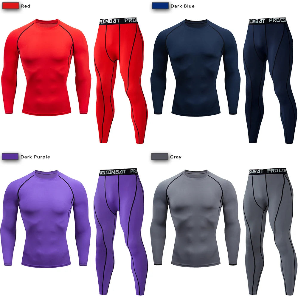 2Pcs Men'S Compression Sportswear Suit GYM Tight Sports Yoga Sets Workout Jogging MMA Fitness Clothing Tracksuit Pants Sporting