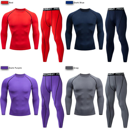 2Pcs Men'S Compression Sportswear Suit GYM Tight Sports Yoga Sets Workout Jogging MMA Fitness Clothing Tracksuit Pants Sporting