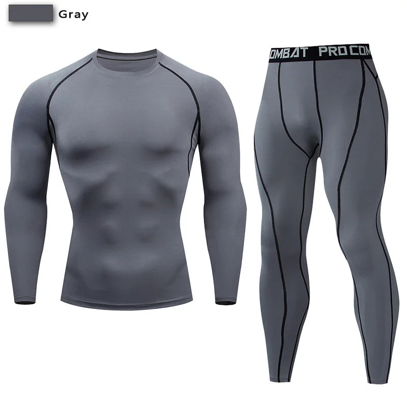 2Pcs Men'S Compression Sportswear Suit GYM Tight Sports Yoga Sets Workout Jogging MMA Fitness Clothing Tracksuit Pants Sporting