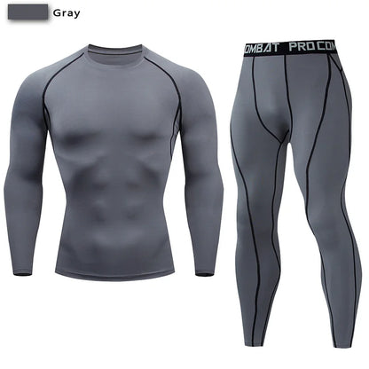 2Pcs Men'S Compression Sportswear Suit GYM Tight Sports Yoga Sets Workout Jogging MMA Fitness Clothing Tracksuit Pants Sporting