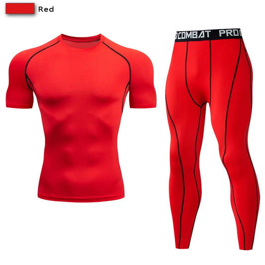 2Pcs Men'S Compression Sportswear Suit GYM Tight Sports Yoga Sets Workout Jogging MMA Fitness Clothing Tracksuit Pants Sporting