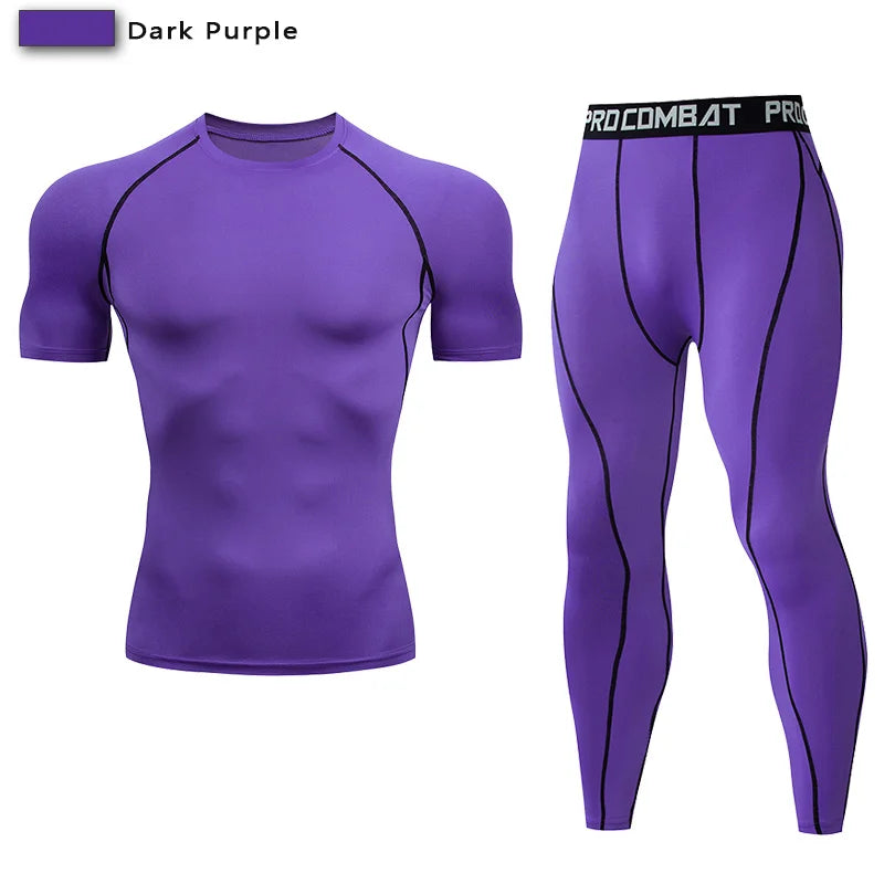 2Pcs Men'S Compression Sportswear Suit GYM Tight Sports Yoga Sets Workout Jogging MMA Fitness Clothing Tracksuit Pants Sporting