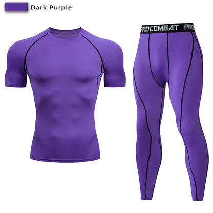 2Pcs Men'S Compression Sportswear Suit GYM Tight Sports Yoga Sets Workout Jogging MMA Fitness Clothing Tracksuit Pants Sporting