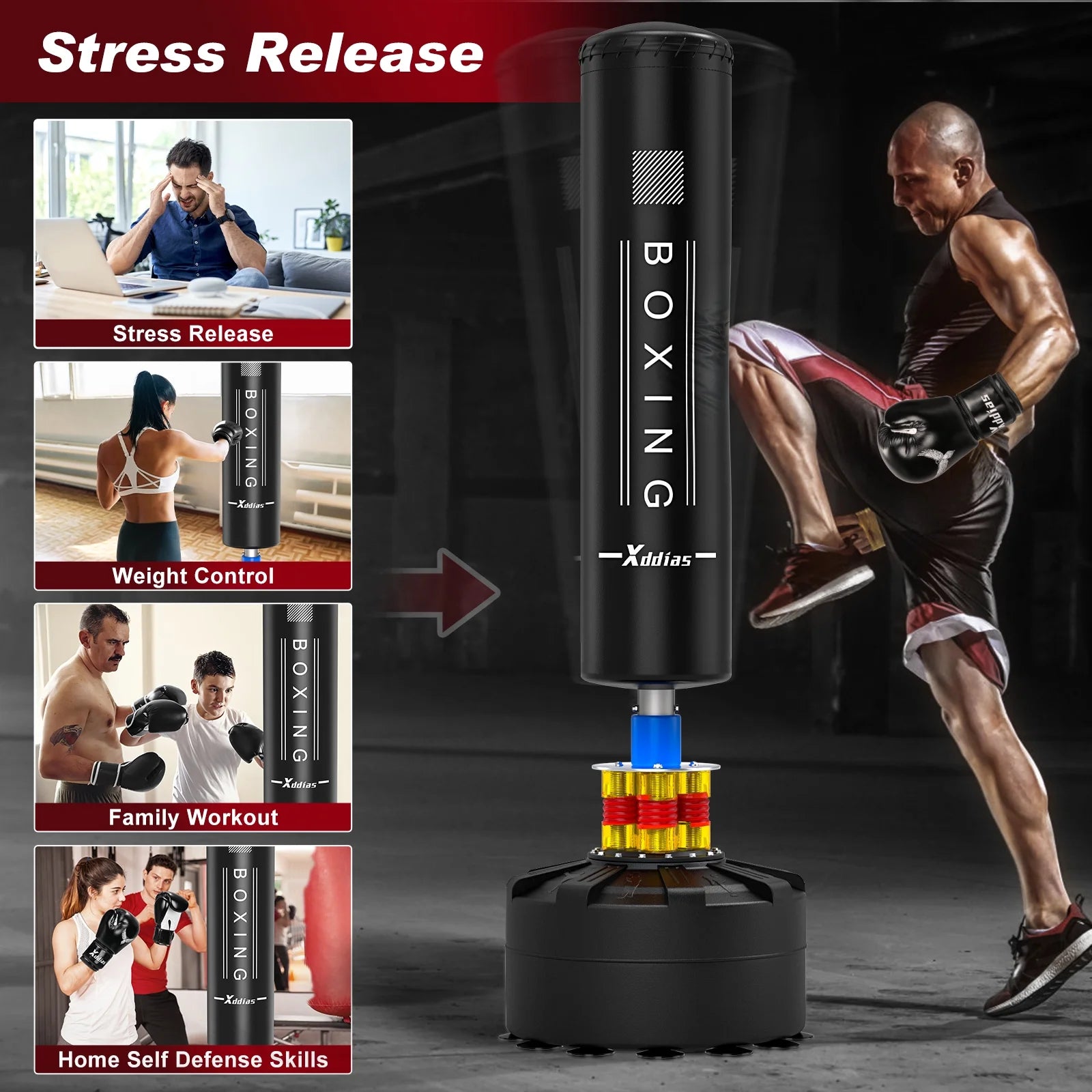 Freestanding Punching Bag for Adult Teens Kids, Kickboxing Bag with Boxing Gloves, Heavy Boxing Bag with Suction Base