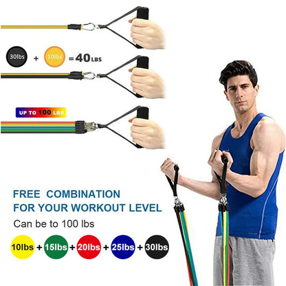 11Pcs/Set Pull Rope, Resistance Bands, Portable Fitness Equipment, Ankle Strap, Chest Expander, Elastic Exercise Band