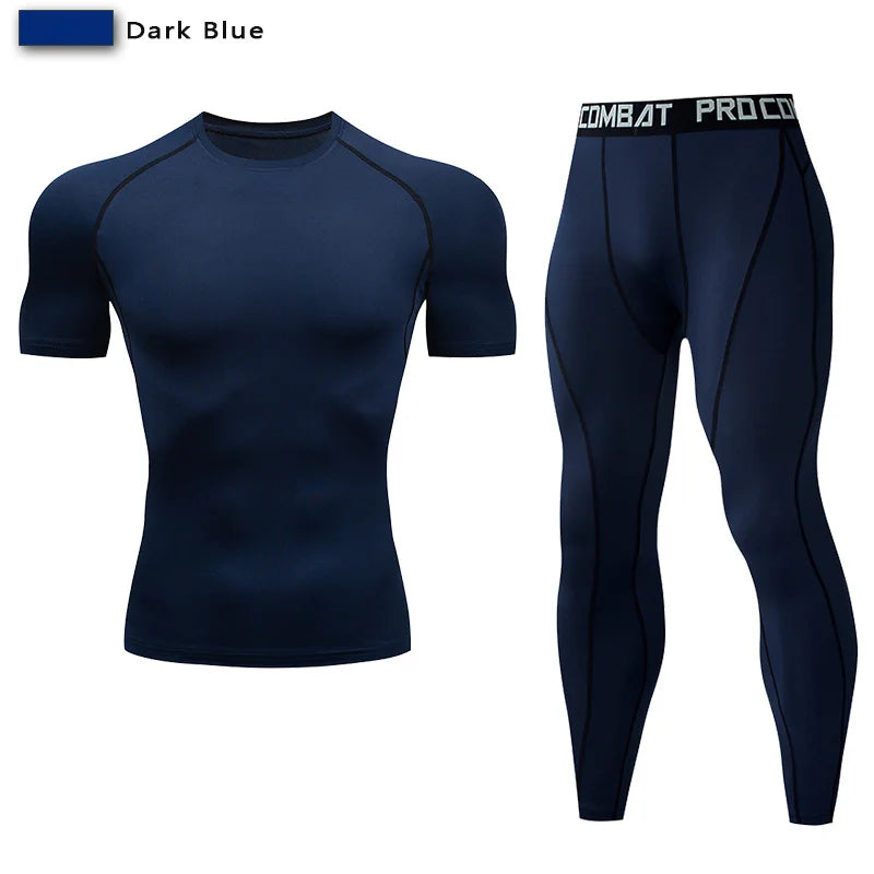 2Pcs Men'S Compression Sportswear Suit GYM Tight Sports Yoga Sets Workout Jogging MMA Fitness Clothing Tracksuit Pants Sporting