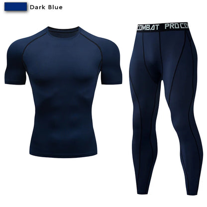 2Pcs Men'S Compression Sportswear Suit GYM Tight Sports Yoga Sets Workout Jogging MMA Fitness Clothing Tracksuit Pants Sporting