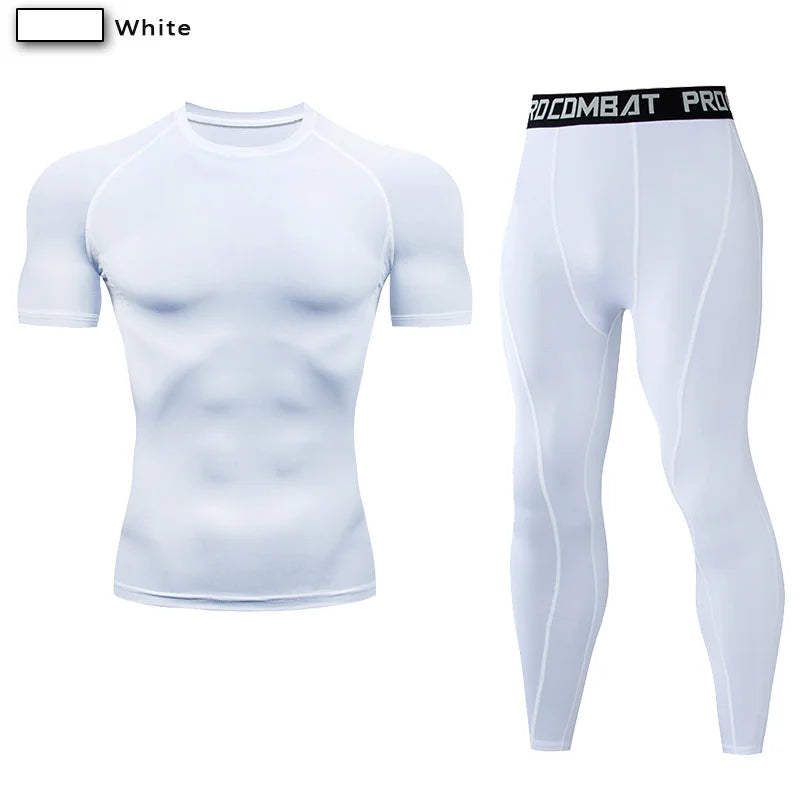 2Pcs Men'S Compression Sportswear Suit GYM Tight Sports Yoga Sets Workout Jogging MMA Fitness Clothing Tracksuit Pants Sporting