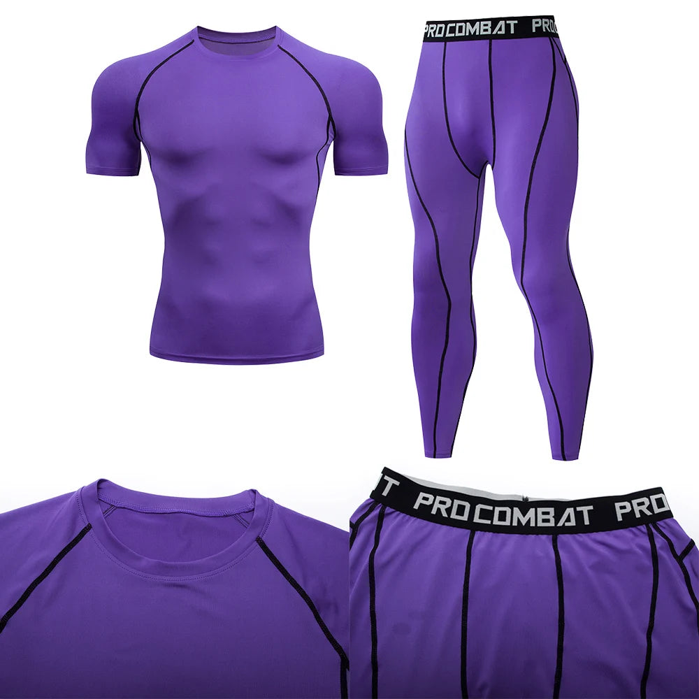 2Pcs Men'S Compression Sportswear Suit GYM Tight Sports Yoga Sets Workout Jogging MMA Fitness Clothing Tracksuit Pants Sporting