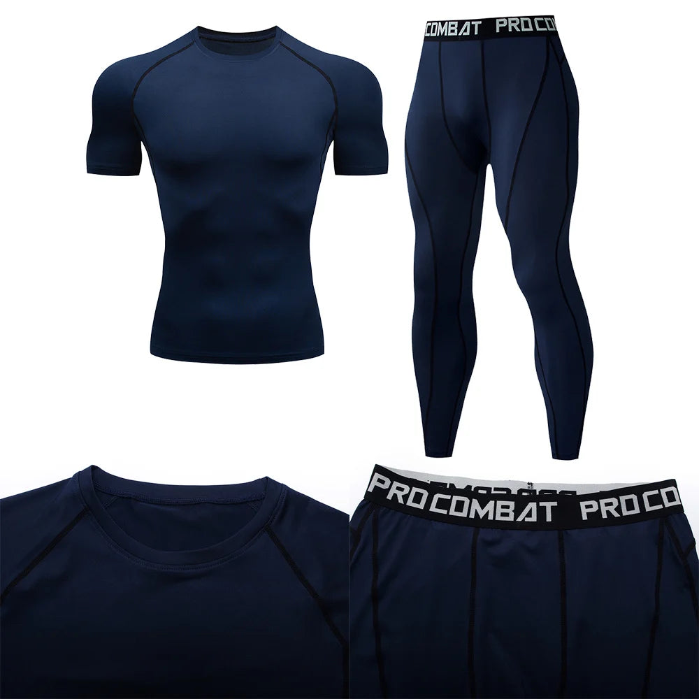 2Pcs Men'S Compression Sportswear Suit GYM Tight Sports Yoga Sets Workout Jogging MMA Fitness Clothing Tracksuit Pants Sporting