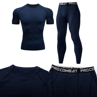 2Pcs Men'S Compression Sportswear Suit GYM Tight Sports Yoga Sets Workout Jogging MMA Fitness Clothing Tracksuit Pants Sporting